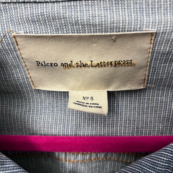 Pilcro and the Letterpress Light Blue Distressed Railroad Denim Jacket - Picture 5 of 11